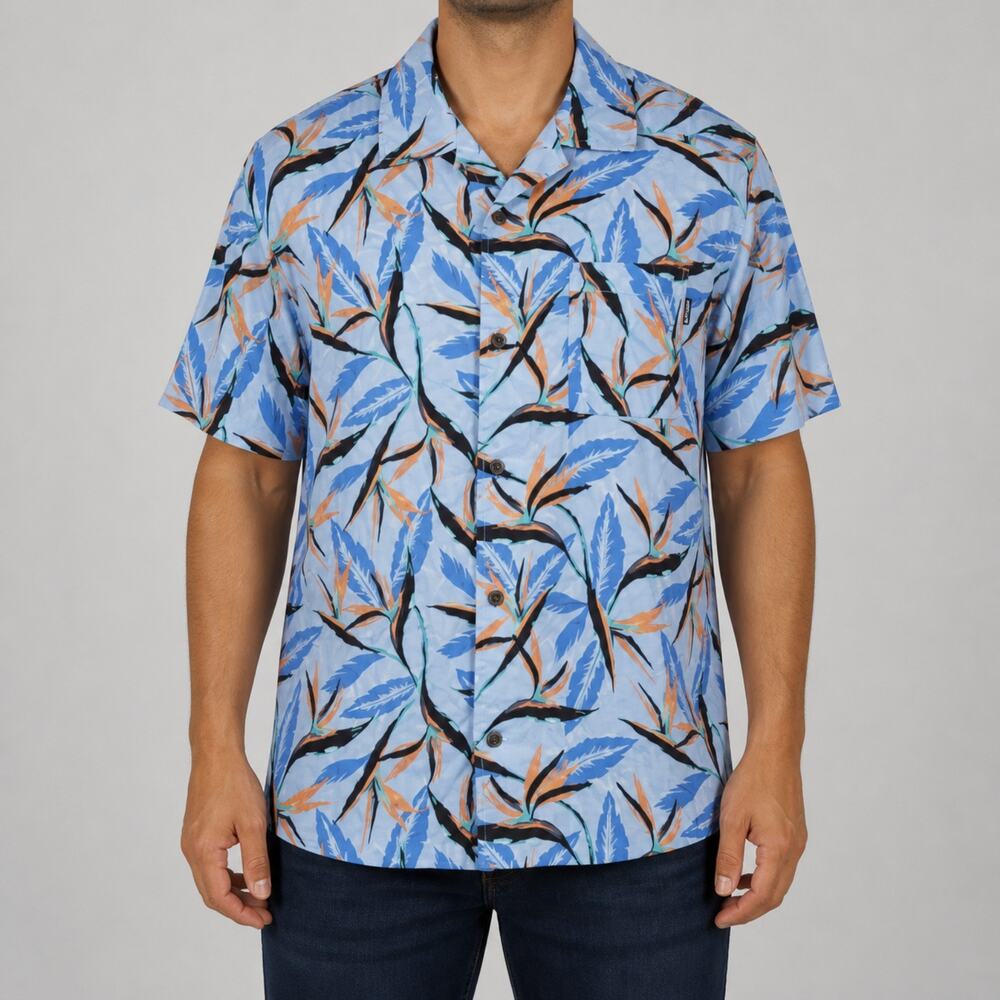 Hurley Shirt Mens Large Sky Blue Cotton Short Sleeve Camp Classic Button-Up